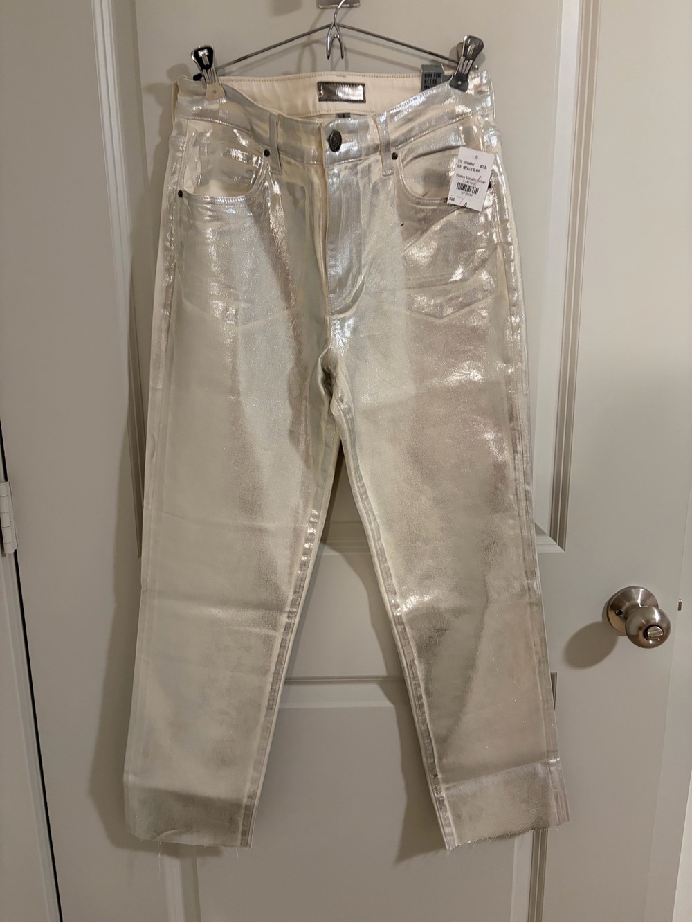 Kut from Kloth Reese Metallic Silver Women's Straight-Leg Jeans